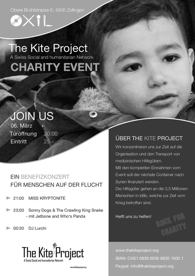 The Kite Project Charity Event The Sonny Dogs & The Crawling King Snake // Miss Kryptonite // DJ Lurchi