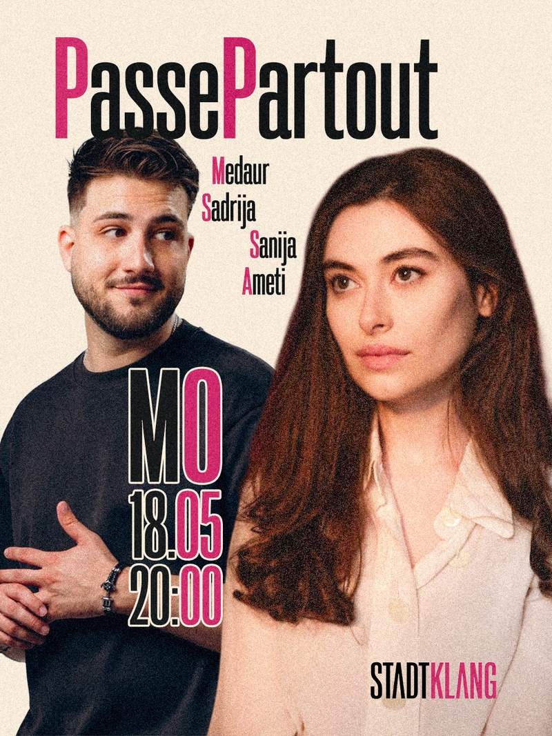 Passepartout mit Migrationsvordergrund mit Medaur Sadrija und Sanija Ameti