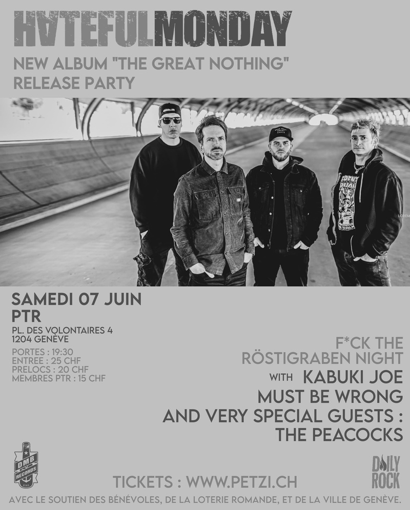 HATEFUL MONDAY - VERNISSAGE "THE GREAT NOTHING" + THE PEACOCKS + KABUKI JOE + MUST BE WRONG