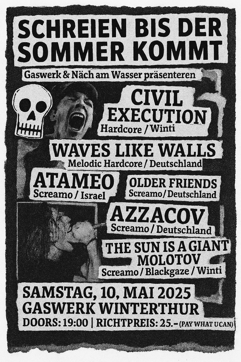 Schreien bis der Sommer kommt: DIY HARDCORE SCREAMO PUNK FESTLI - Wave Like Walls (DE) // Atameo (IS) // Azzacov (DE) // The Sun Is A Giant Molotov (CH) + More