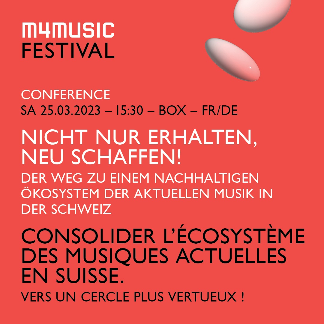 Visual with infos on the panel presented by PETZI and Fcma at m4music Festival.